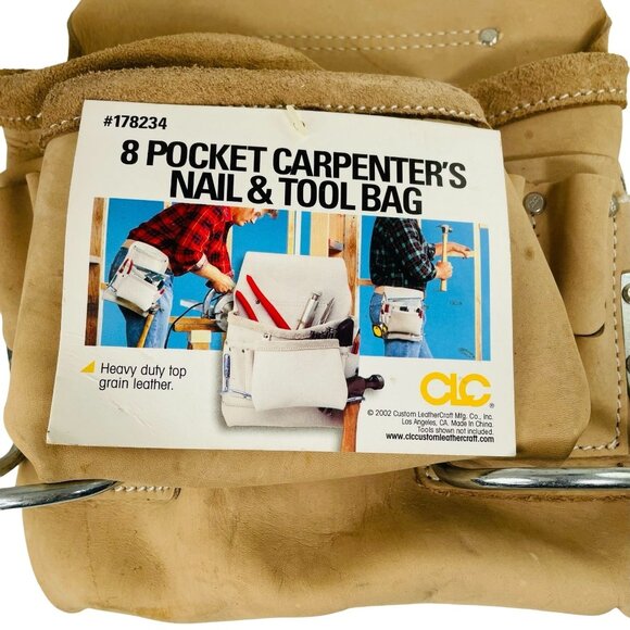 Carpenter Leather Tool Utility Bag Heavy Duty 8 Pockets No Belt u - Picture 3 of 4